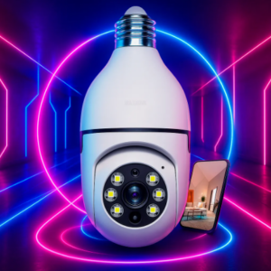 Câmera Lâmpada Panorâmica Maxnova Wi-Fi 1080p Sensor Movimento 355º Visão Noturna
