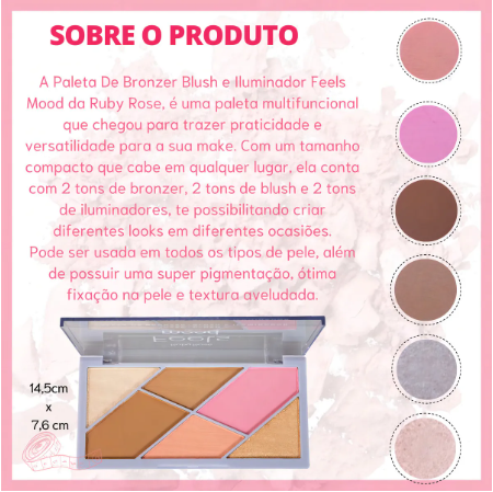 Paleta De Bronzer, Blush E Iluminador Feels Mood Ruby Rose - Imagem 3