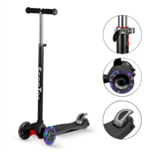 Patinete Infantil AMG Ajustável 4 Rodas LED Preto Até 70kg