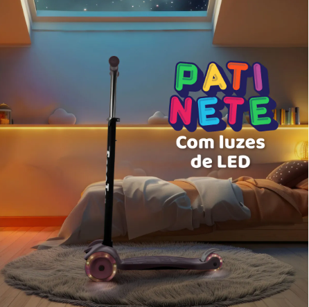 Patinete Infantil AMG Ajustável 4 Rodas LED Preto Até 70kg - Imagem 2